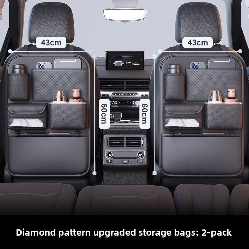 Diamond Quilted Leather Back Seat Storage